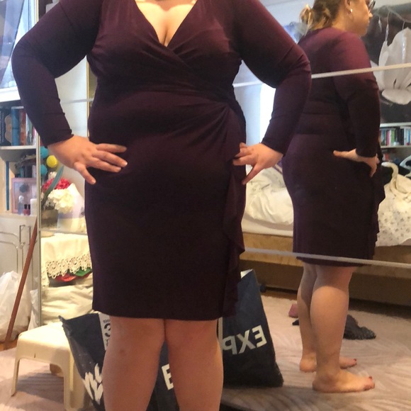 Elegant purple long sleeve,sexy plunge mid length - Picture 5 of 5